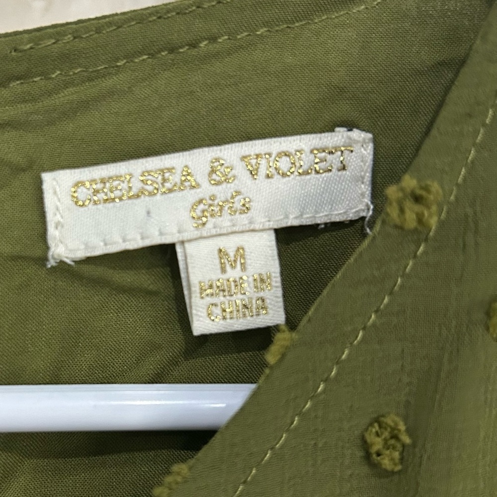 Chelsea & Violet Girls Olive Green Dot Dress - Picture 2 of 6